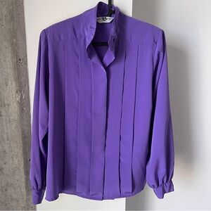 Vintage The Bay Purple Pleated Blouse w/ scarf Sz 12 Made in Korea